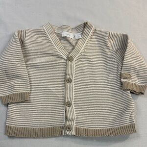 Mexx - 3-6M Striped Kids Cardigan Sweater - Cream and Brown